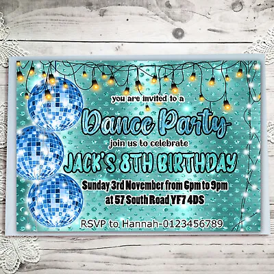 Personalised Disco Birthday Party Invitations Dance Party Invites A6 Boys X10 • £3.90