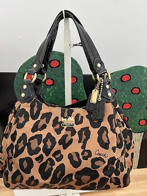 Vintage Coach Madison Shoulder Bag Leopard Cheetah Leather & Satin  • $10