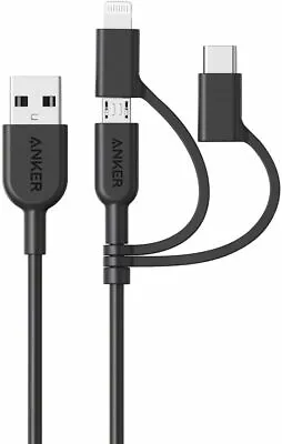 $24.99 • Buy Anker 3-in-1 Charger Cable USB To Lightning/Type C/Micro MFi-Certified For Phone