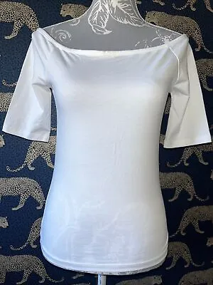 Ladies White Bardot Off The Shoulder Short Sleeved Plain Top Warehouse Size 10 • £2.99