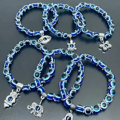 Hand Of Fatima Turkey Eyes Blue Evil Eye Bracelet Women's Resins Bead Handmade • £2.98