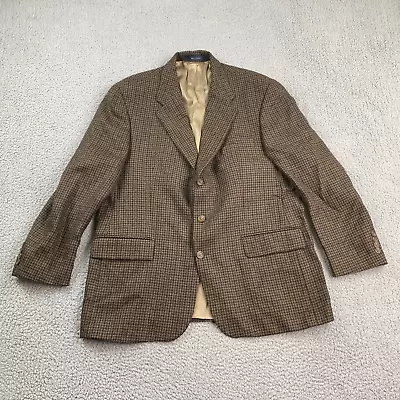 Chaps Ralph Lauren Blazer Mens 46R Brown Houndstooth Wool Suit Jacket Sport Coat • $35.88