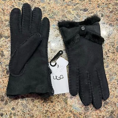 New UGG Sheepskin Turned Bow Gloves Black S Small $155 • $49.99