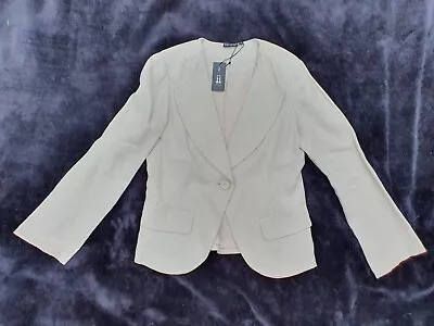 Womens Amphora Beige/Cream Collarless Linen Jacket Size 10 • £13.99