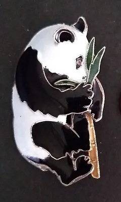 Zarah Vintage Sterling Silver Panda & Bamboo Sterling Enamel Pin/Brooch. Rare • $31.95