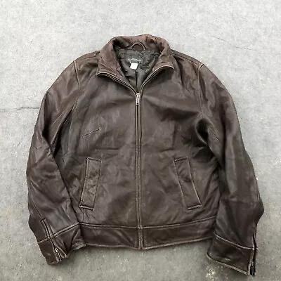 Vintage Banana Republic Jacket Womens Large Brown Leather Bomber Full Zip • $68.98