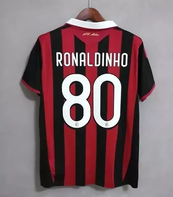 2009/10 AC Milan Kit Ronaldinho #80 Beckham Retro Home Shirt Short Sleeve Red • £24