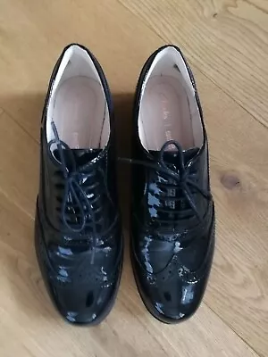 £58 • Buy Clarks Hamble Oak Black Patent Leather Shoes Brogues Size 5 Wide Fit Nearly New