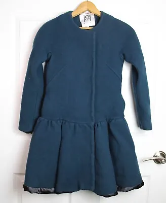 Milly New York Teal Blue Wool Crepe Flounce Coat Hidden Button Drop Waist Sz XS • $74.99