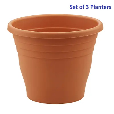 Set Of 3 Terracotta Plastic Planter 30cm Round Ascot Flower Plant Garden Pot • £10.95