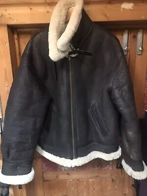 Vintage LEATHER SHEEPSKIN Flying Jacket  B-3  Style Biker Heavy Duty XL • £89.99