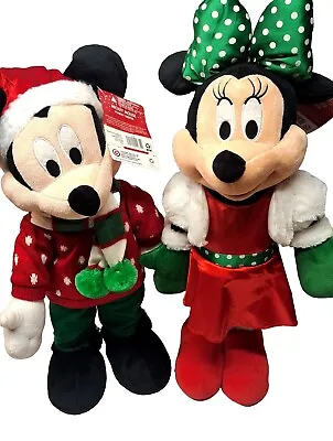 Disney Christmas Mickey & Minnie Mouse Holiday Greeter Decor Plush 24 Inch Lot  • $44.99