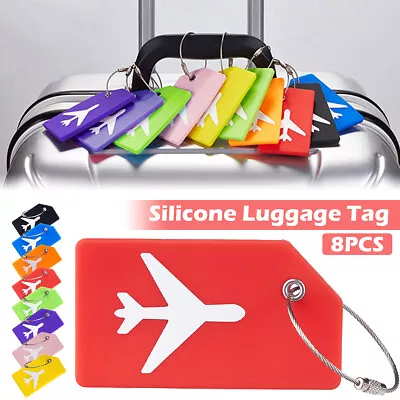 8 Pack Luggage Tag Soft Silicone Luggage Label Anti-Loss Vibrant Color BiOQD • £10.19