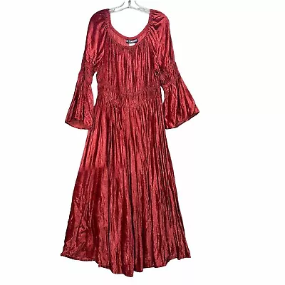 PYRAMID COLLECTION Womens L Velvet Peasant Maxi Dress Wench Medieval Red Rust • £54.05