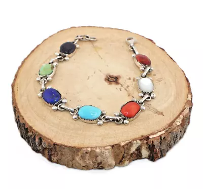 Native American Zuni Multi Stones Link Bracelet Handcrafted Jewelry Sz 7.5 In. • $235