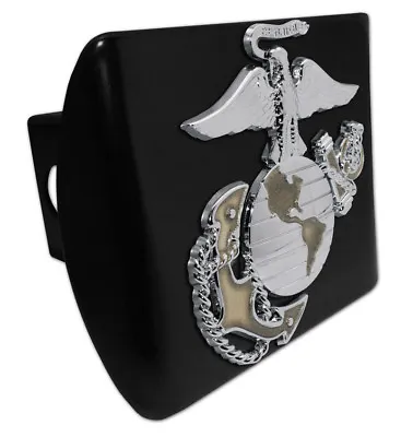 Marine Corps Black Metal Hitch Cover Ega Gold  Chrome Emblem Made In Usa  • $79.99