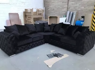 2c2 | Ashton Chesterfield Full Back Corner Sofa Black Plush Velvet  • £849