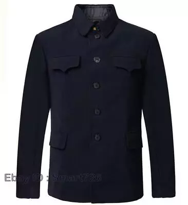 Men Single Breasted Tunic Jacket Outwear Wool Suit Mao Chinese Blazer Gray New • $44.01