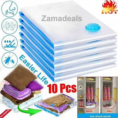 10x Strong Vacuum Storage Bags VAC Space Saving Compressed Bag Vaccum Pack Saver • £8.85