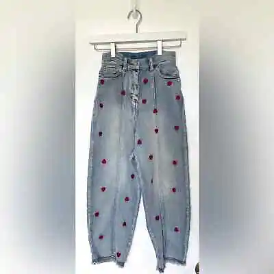 Monnalisa Jeans Teddy Bear Embroidered Hearts Stretch Light Wash Denim 10 • $75