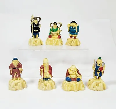 VTG Made In Japan 7 Lucky Gods Of Happiness Immortals Resin Mini Figures & Stand • $35