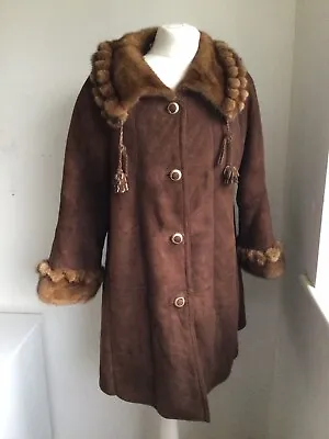 OVIS Sheepskin Coat With Mink Collar & Cuffs Women's M Brown • $42.31