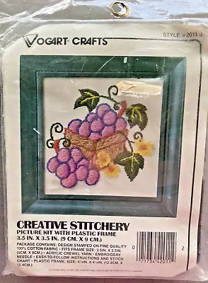 Vintage Stamped Crewel Embroidery Kit Grapes In A Basket Vogart Cottage Granny • $7.95