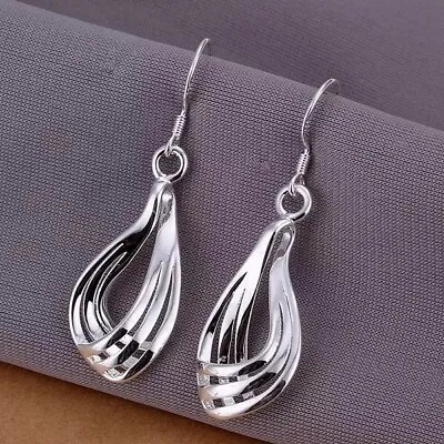 $8.95 • Buy Womens 925 Sterling Silver Plated Twist Spiral Drop Dangle Teardrop Earrings E43