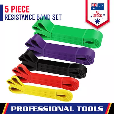 Set Of 5 Heavy Duty Resistance Band Loop Power Gym Fitness Exercise Yoga Workout • $28.58