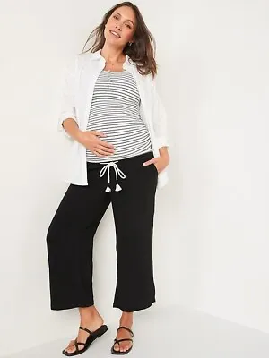 Old Navy MATERNITY Rollover-Waist Soft Wide-Leg Crop Pants Size M- Black- NWT • $15