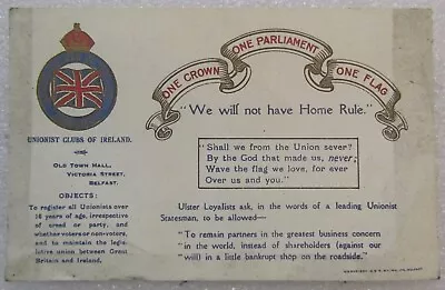 ULSTER HOME RULE PERIOD POSTCARD - Ulster Covenant - One Crown One Flag • £29.95