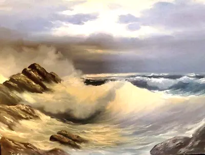 VTG Seascape Ocean Waves OIL On Canvas Painting 20 X 24 Inches Signed Original • $69.98