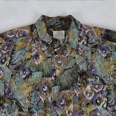 Vintage Silk Shirt Mens M Fits XL Relaxed 90s 80s Colorful Abstract Retro Disco • $20.62