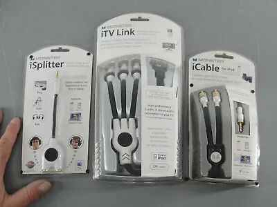 LOT 3 MONSTER CABLES APPLE IPOD MACBOOK ISPLITTER ICABLE ITV LINK BRAND NEW • $29.90