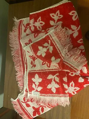 Vintage Martex West Point Pepperell Bath Towel And Hand Towel Fringed Red/white • $19