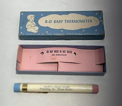 Vtg B-D Baby Glass Thermometer Beckton Dickinson W/Box Kittanning PA Advertising • $45