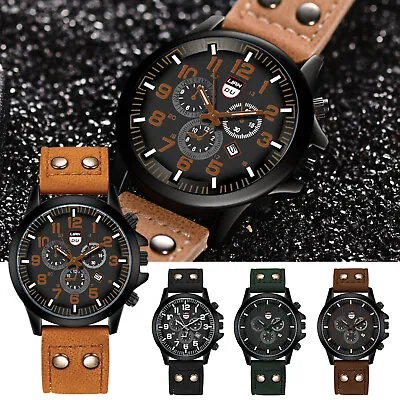 LIANDU Fashion  Sport Mens Date Military Army Leather Sport Quartz Wrist Watches • £6.19