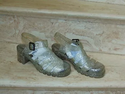 Vintage Ju Ju Women's Festival Glitter Sandals Jelly Shoes 7 Silver & Clear • $34.95