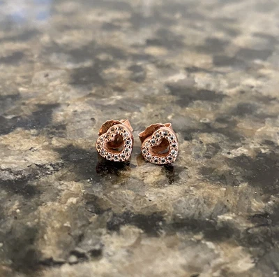 $31 • Buy Authentic Pandora Rose Gold CZ Open Love Heart Stud Earrings #280528CZ