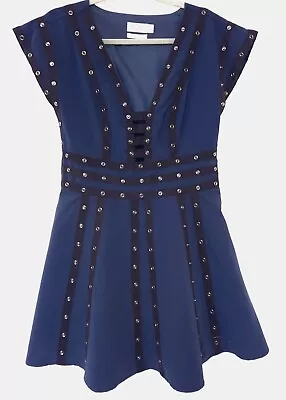 Zac Posen 20th Anniversary Snap Ribbon Dress V-Neck Navy Blue Size 8 • $29.95