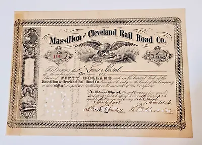 Rare Massillon And Cleveland Railroad 1870s Issued Stock Certificate Ohio • $159.96