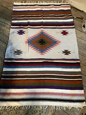 Vintage Mexican Serape Blanket Woven Stripes Southwest 49  X 85  Mauve Purple • $38.88