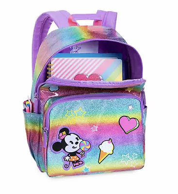 Disney Store Minnie And Mickey Mouse Backpack 16  School Carryall Girls Rainbow • $39.99