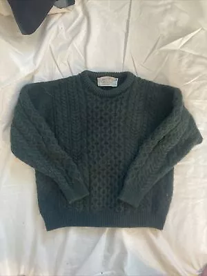 Aran Sweater Market Mens L Merino Wool Green Irish Knit Made In Ireland Medium • $50