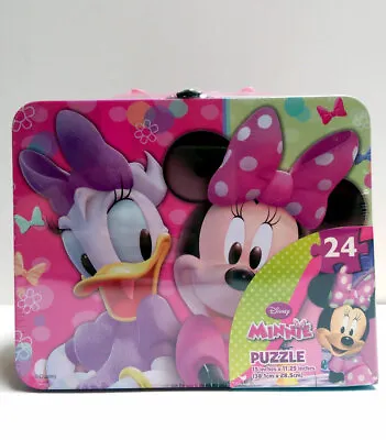 DISNEY MINNIE MOUSE JIGSAW PUZZLE TIN LUNCH BOX Kids Girl Toy Gift Tote Bag Set • £9.45