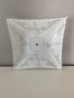 Vintage Paisley Scroll Pattern Ceiling Light Shade Cover Square Glass White READ • $32.39