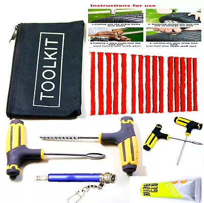 £8.59 • Buy Motorcycle Car Van Tubeless Tyre Puncture Repair Kit Tire Tool Plug Emergency