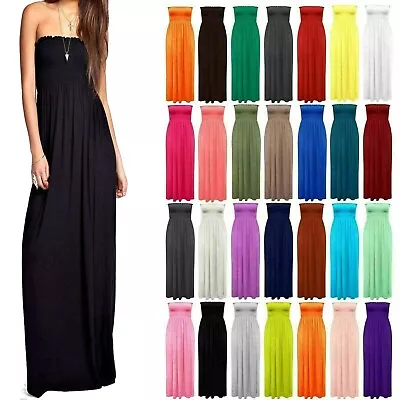 £5.99 • Buy Ladies Strapless Maxi Dress Ladies Sheering Boob Tube Bandeau Long Size 8-26