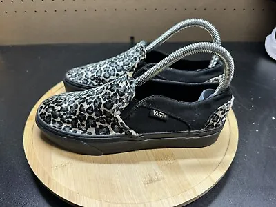 Vans - Sz 6  Women’s Slip On Sneakers Skater Shoes Leopard Animal Print Black • $28.62