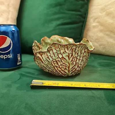 Pottery CABBAGE LEAF BOWL VINTAGE ODD Unusual Rare • £32